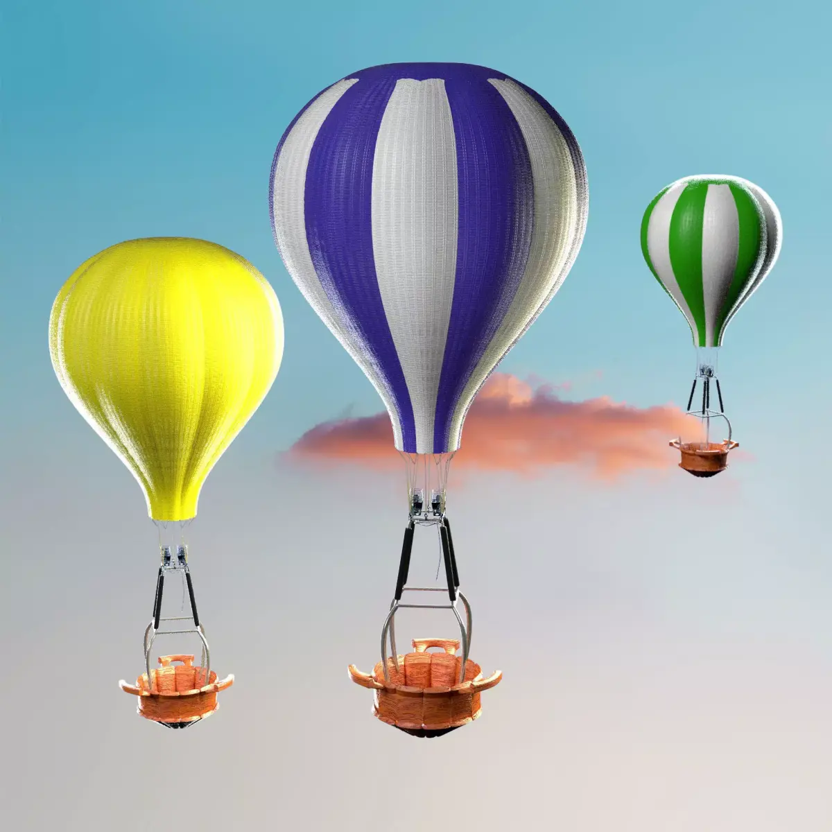 Hot air balloon Low-poly 3D model 6