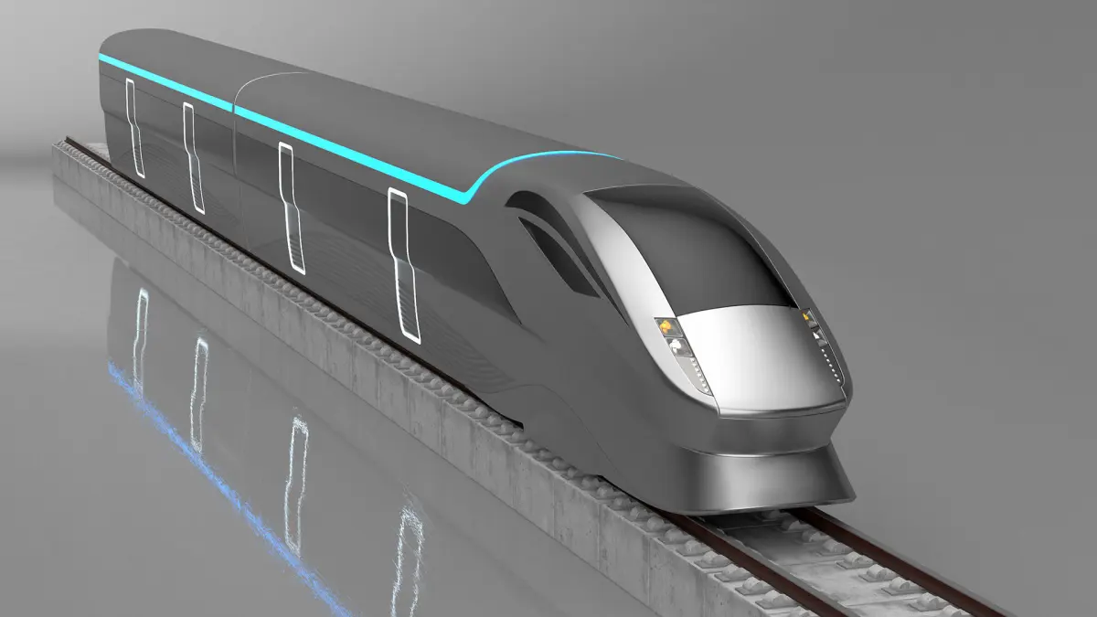 Modern High Speed Train on the Tracks 3D model