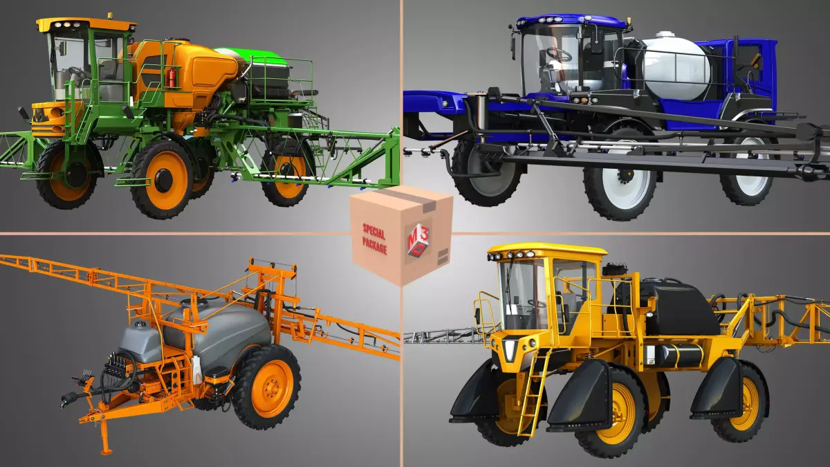 Spray Sprayer Machines - 4 Vehicles 3D Model Pack