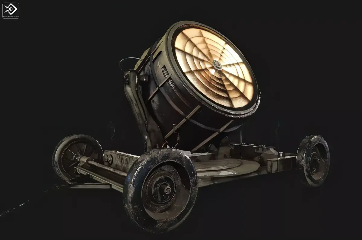 Searchlight wwii light projector Low-poly 3D model