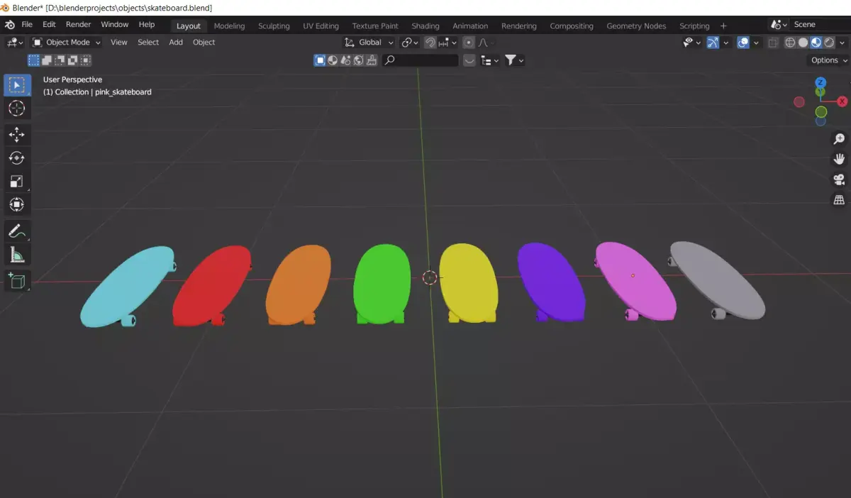 wooden skateboards with separate wheels Low-poly 3D model