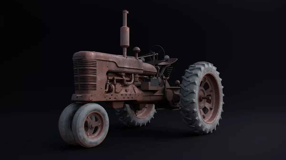 Old Tractor Model with Rusty Texture and Controllers 3D model