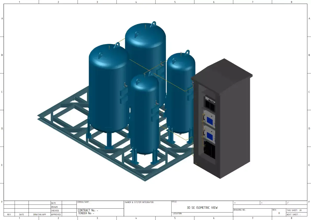 HYDRO FUELL CELL SYSTEM with 4 Tanks Low-poly 3D model