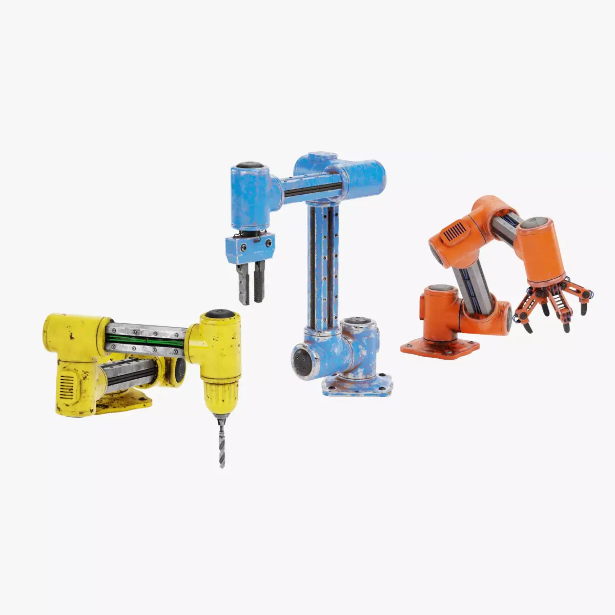 Robotic Arms with Worn Finish Collection - Rigged 3D model