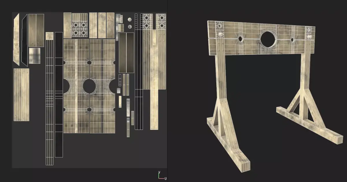 Adjustable Medieval Pillory Low-poly 3D model