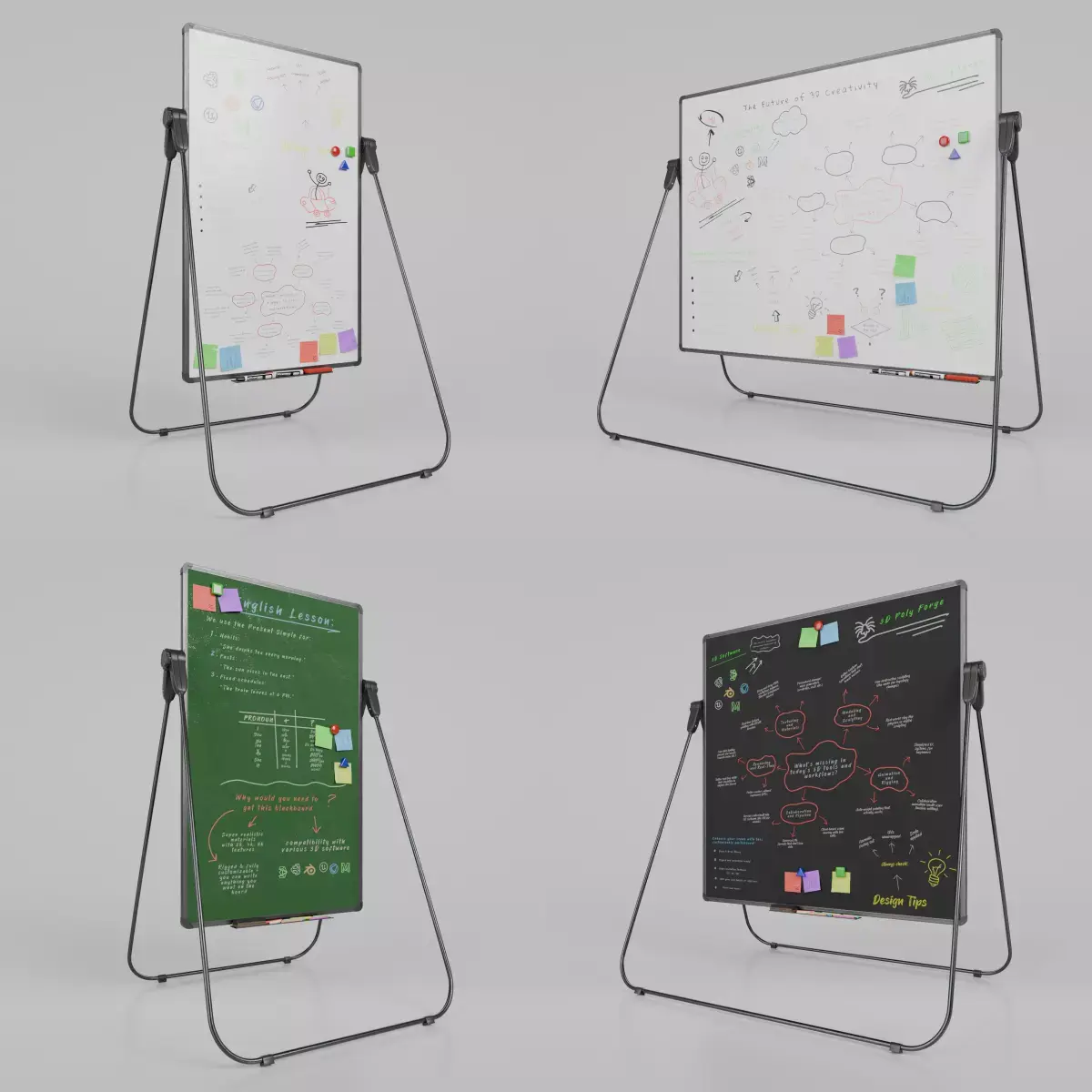 Office Essentials Set - Customizable U Stand Writing Boards 3D Model Pack