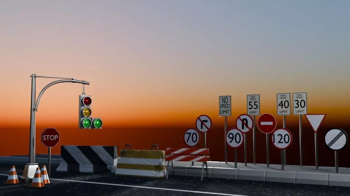 Road Construction Traffic Signs Pack EU American Street Props Low-poly 3D model