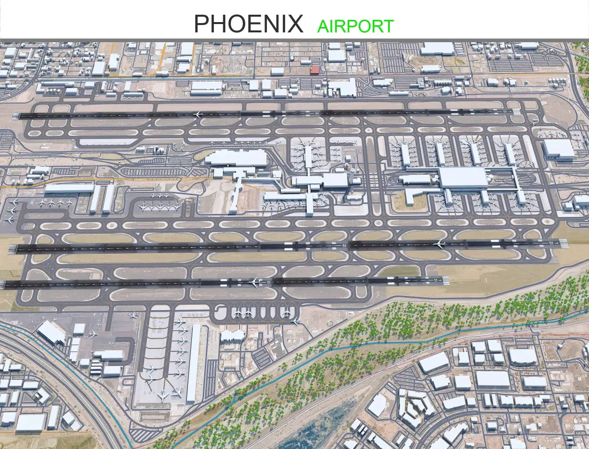 Phoenix Airport 10km Low-poly 3D model