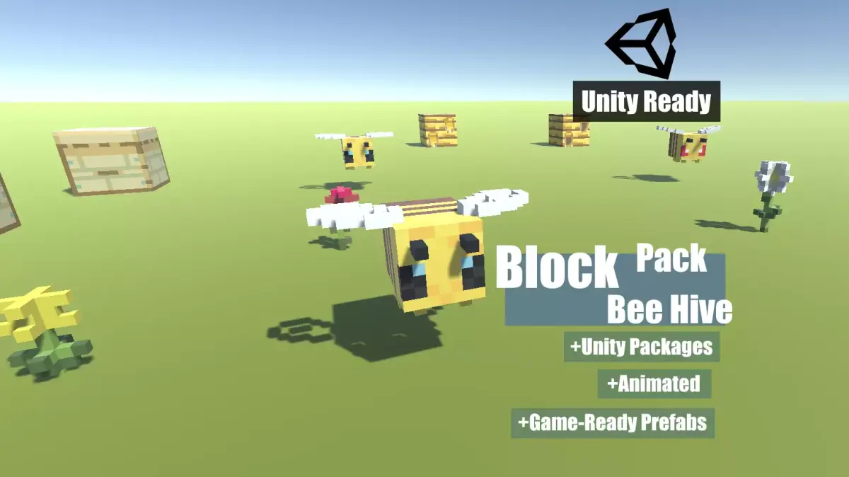 Block Pack Bee hive - block styled voxel bee hive Low-poly 3D model