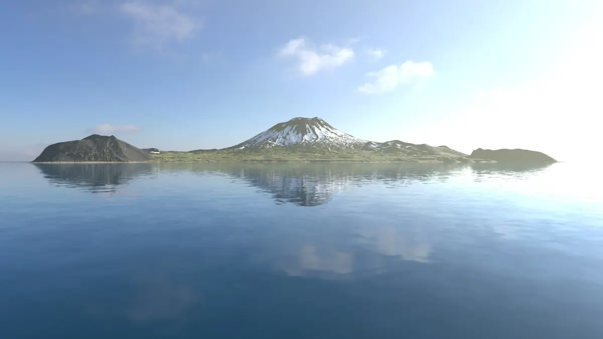 Snowy island volcano PBR landscape 3D model
