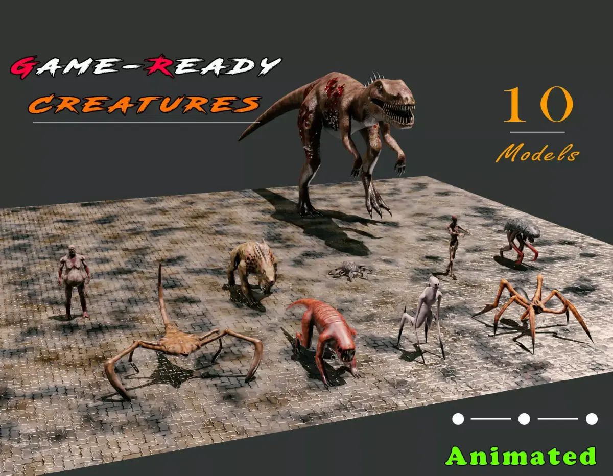 10 Game Ready Animated Creatures Low-poly 3D model