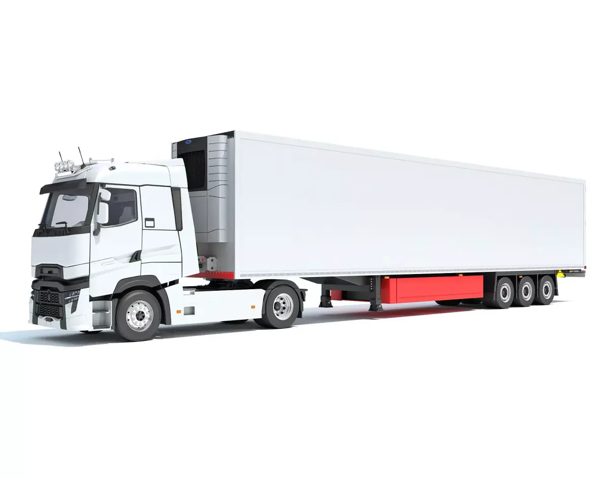 Truck with Reefer Refrigerator Trailer 3D model 2