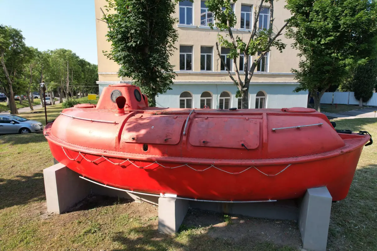 orange submarine on naval academy 3D model