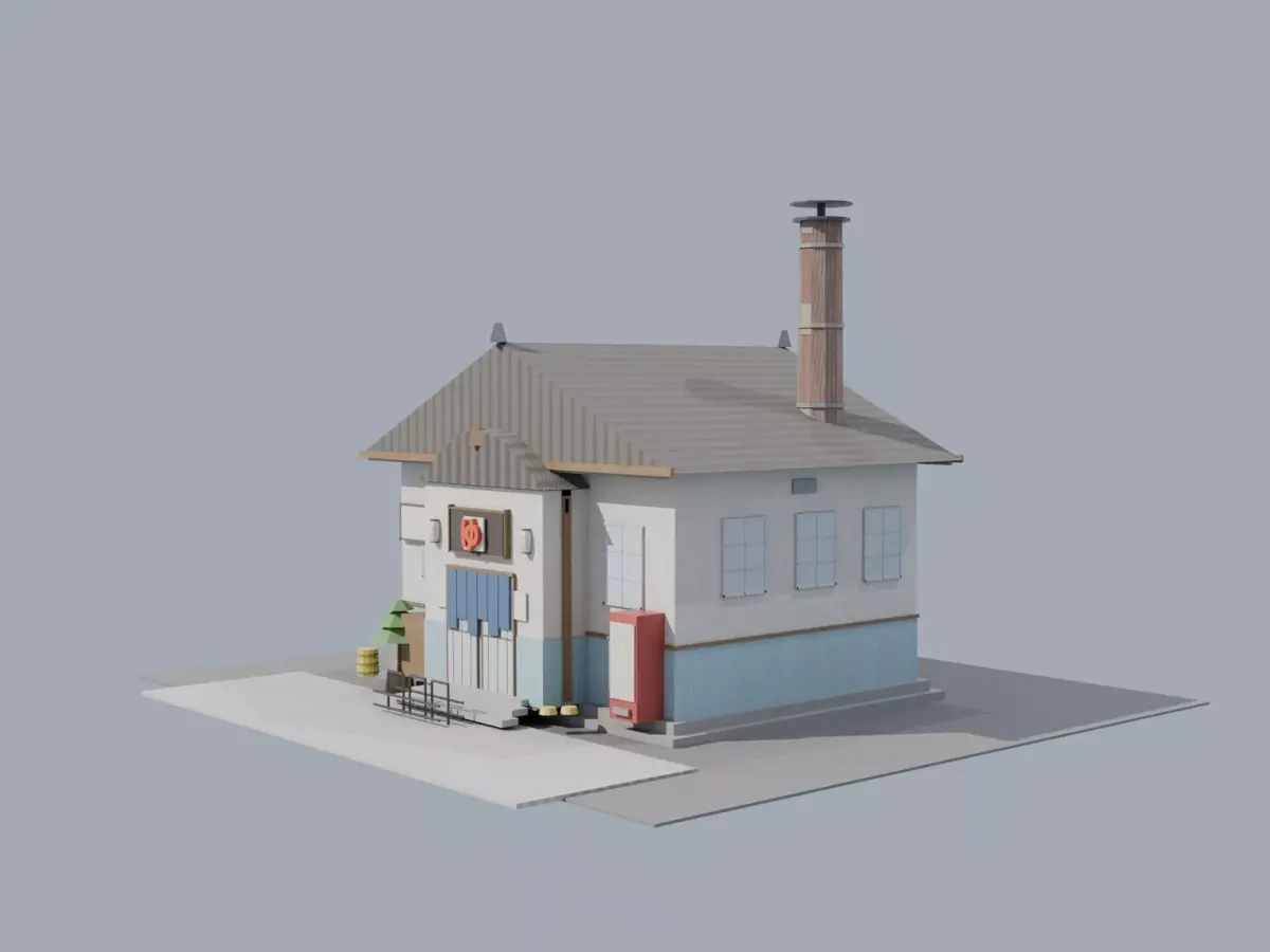 Japanese Sento Public Bathhouse Exterior  Low-poly 3D model