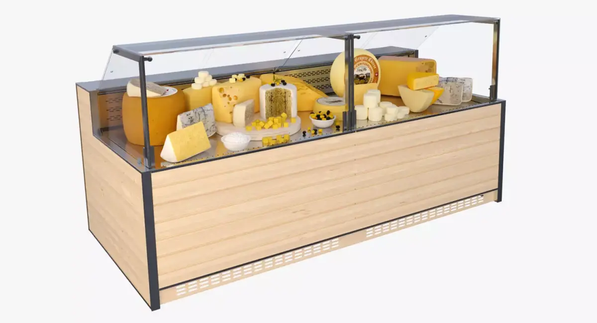 Supermarket display and variouse cheese 3D model