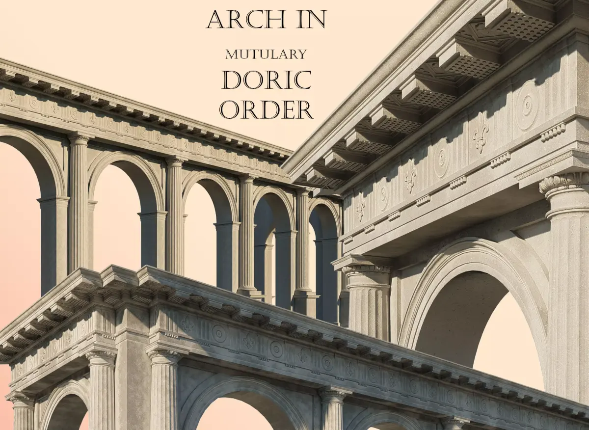 Arch Doric  Mutulary column with pedestal  on Vignola 3D model