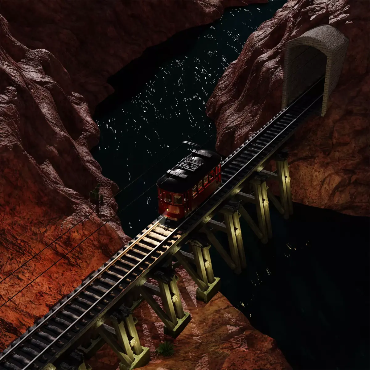 Tram Goes Through Canyon 3D model