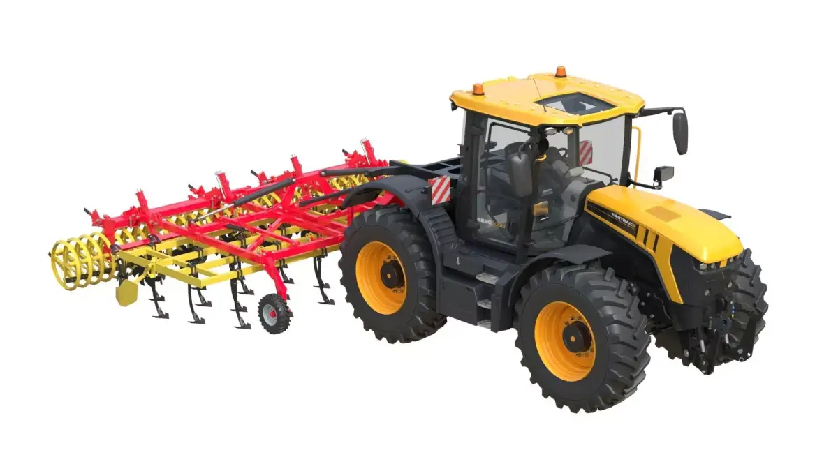 JCB Fastrac 4000 ICON Tractor and Agricultural Cultivator Low-poly 3D model