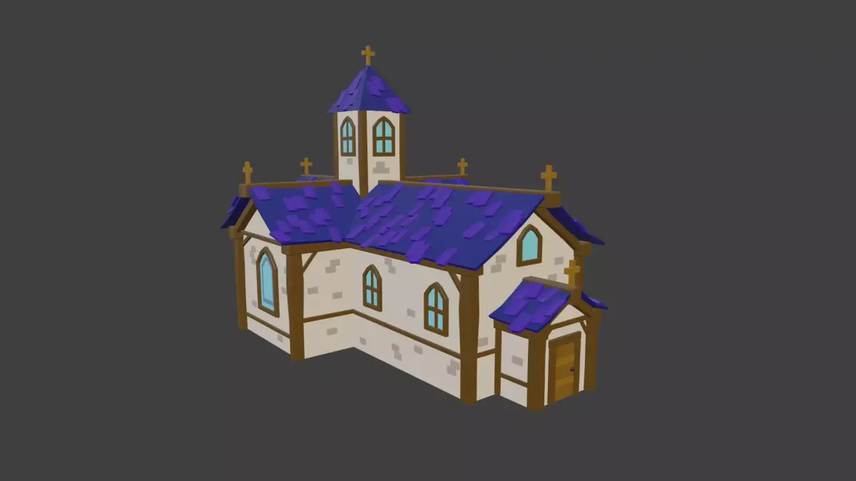 Church with roof Low-poly 3D model