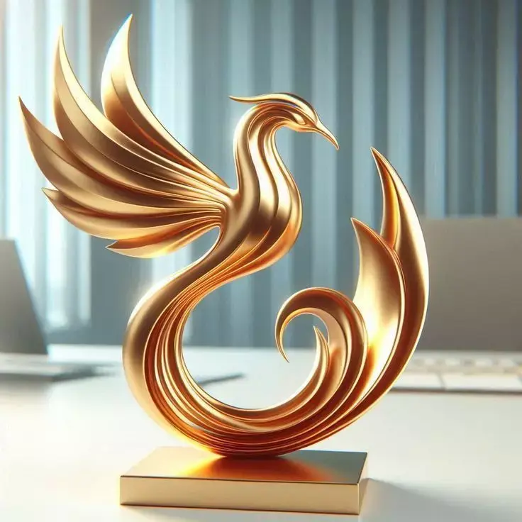 Luxury Golden Phoenix 3D Flowing Wings Sculptural Design Low-poly 3D model