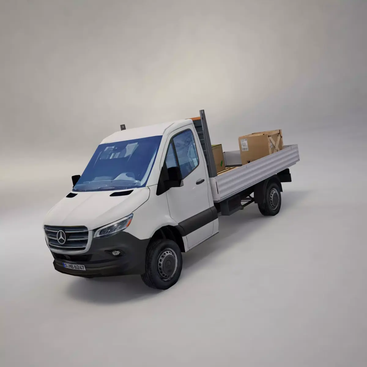 Mercedes Benz Sprinter 2020 Pickup truck L2 drop side low poly  Low-poly 3D model