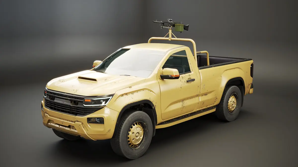Generic Military Pickup with Machine Gun Desert Camo 3D model