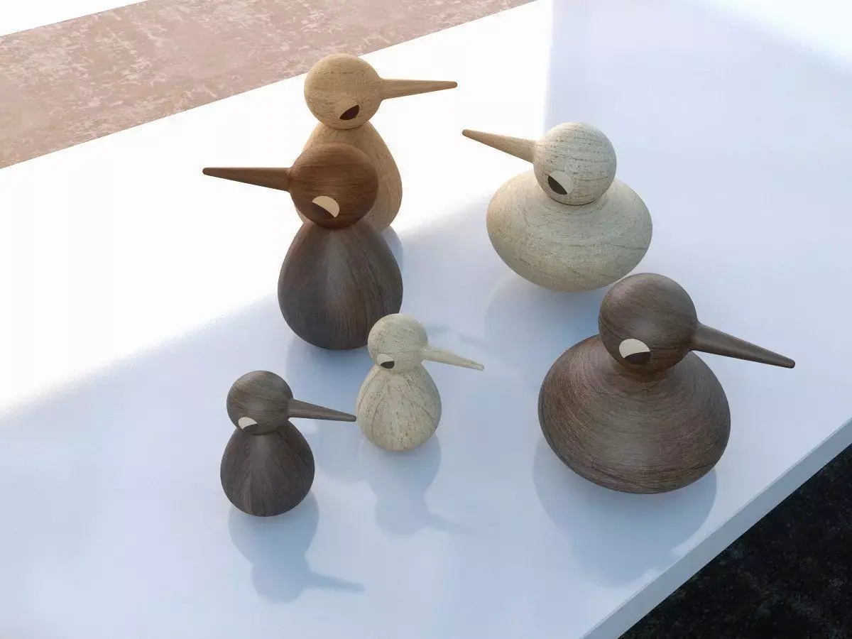 Birds three wooden 3D model