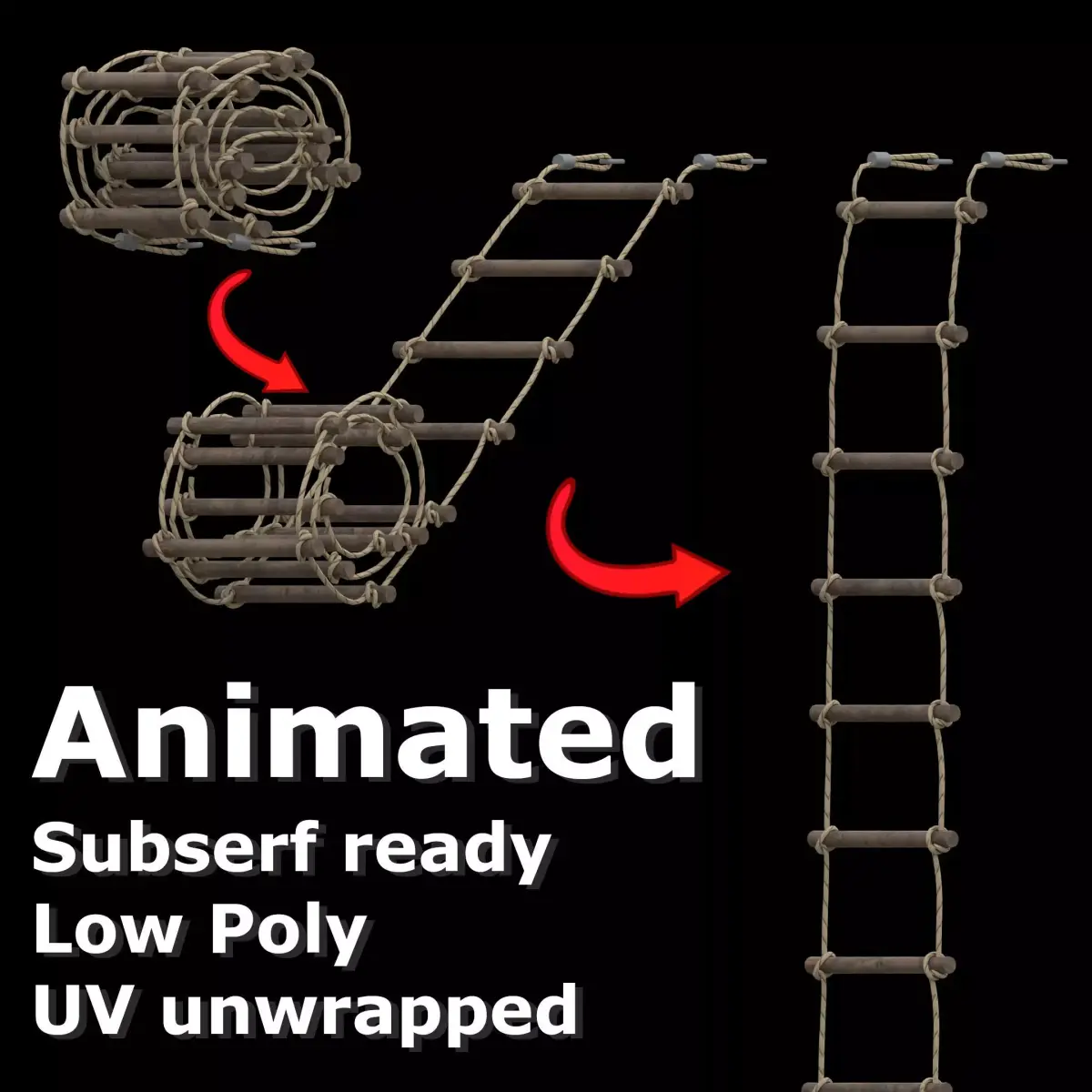 Rope ladder animated Low-poly 3D model
