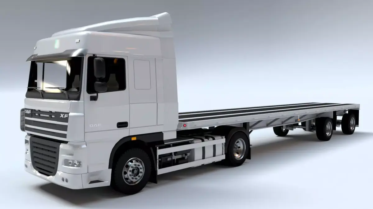 Articulated DAF XF Truck Cab with Flatbed Trailer Low-poly 3D model