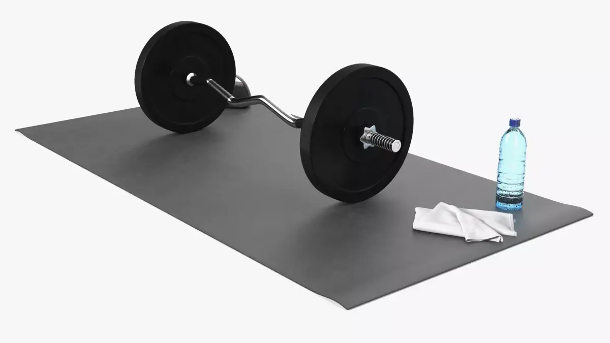 Home Gym EZ Barbell Set with Mat Speaker Towel and Water Bottle 3D model