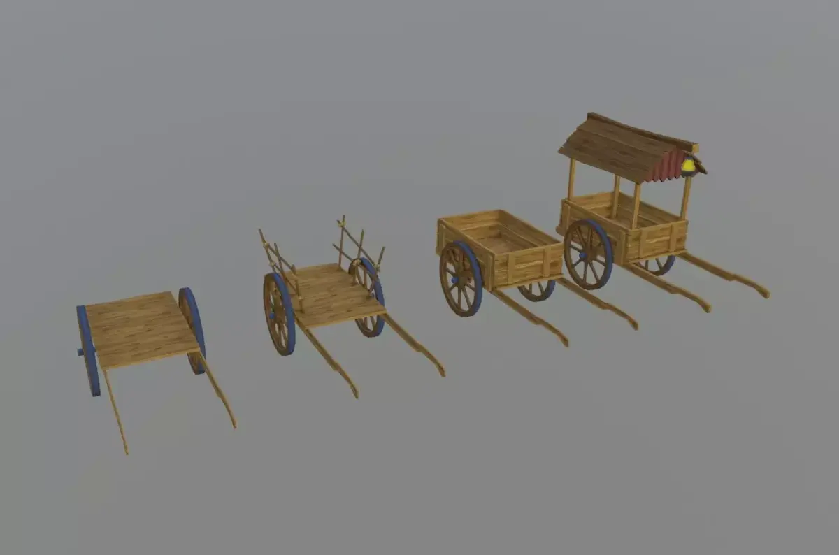 Stylized Low Poly Handpainted Cart pack Low-poly 3D model