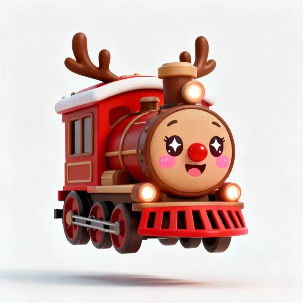 Reindeer Christmas Train Engine 3D Model Cute Rudolph  Low-poly 3D model