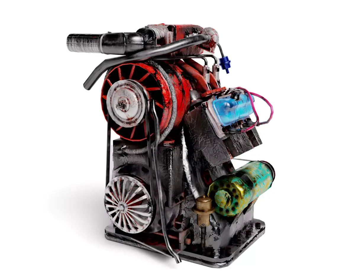 Old rusty vintage car engine vehicle part al5 Low-poly 3D model