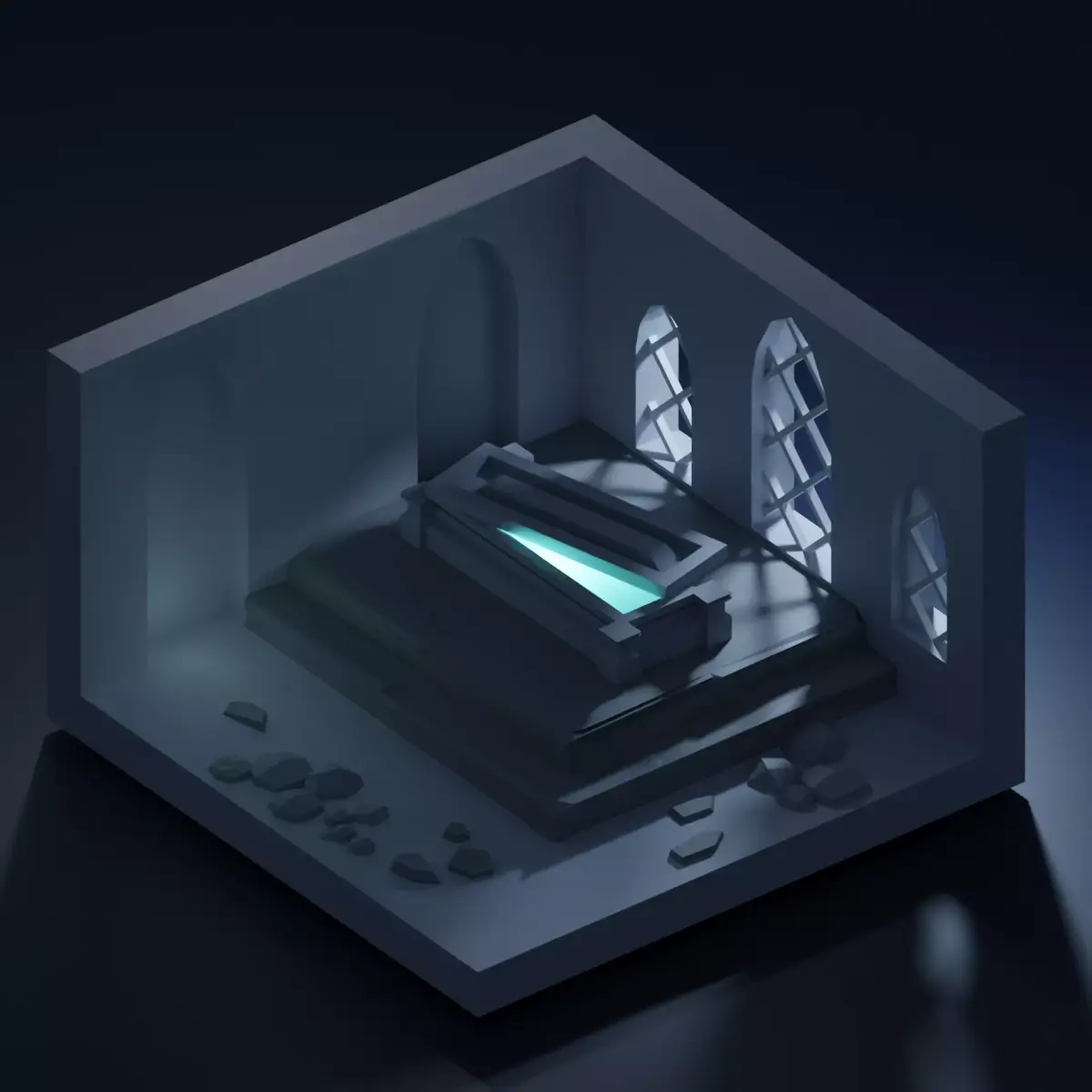 Low-Poly Game Tomb hidden treasures Stones Crypt Window Low-poly 3D model