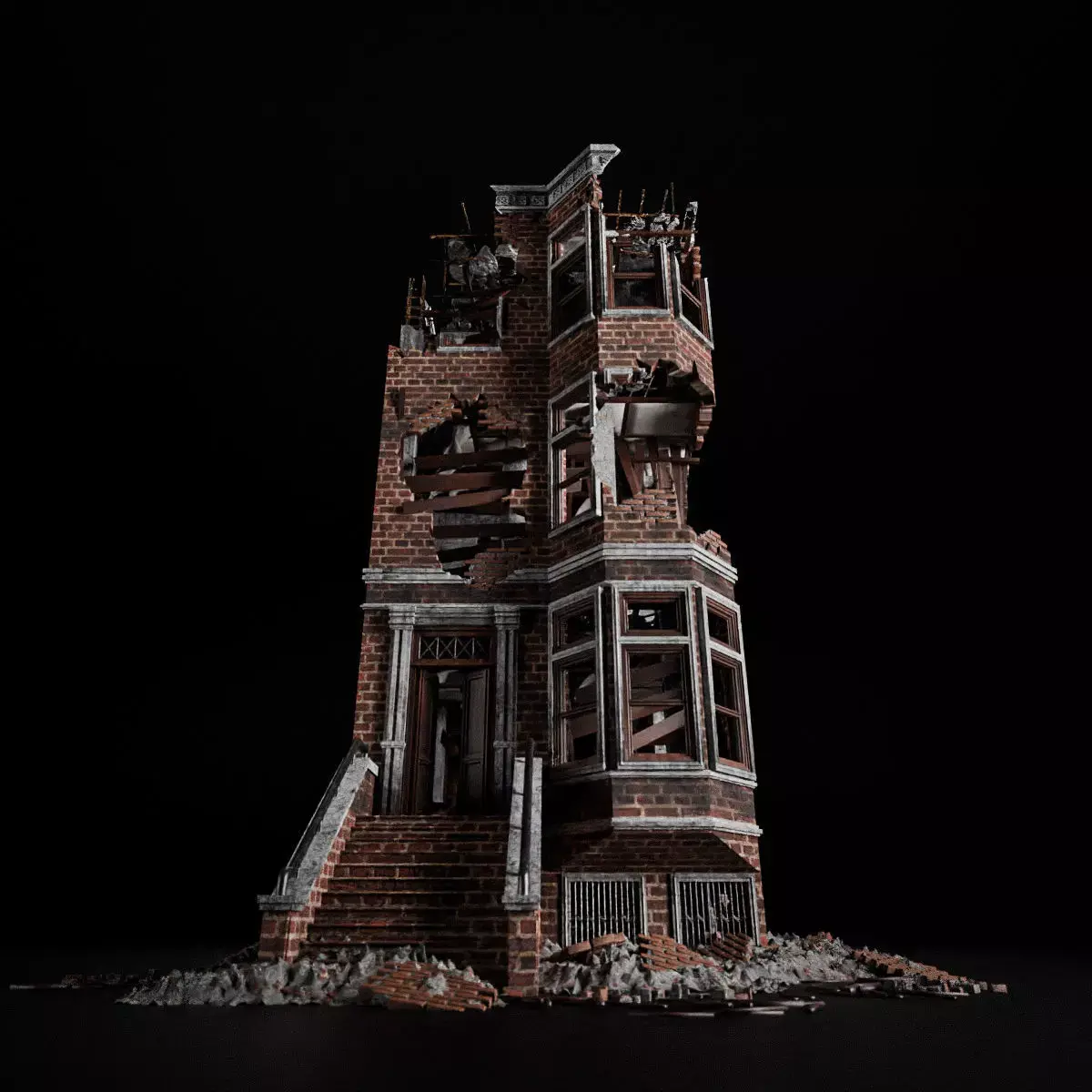 DESTROYED OLD BUILDING POST APOCALYPSE 007 Low-poly 3D model