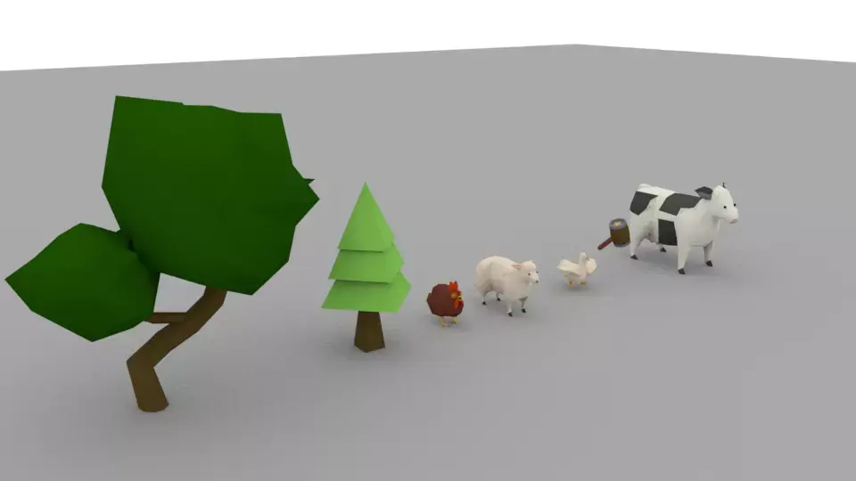 Low poly animals goose and hammer Low-poly 3D model