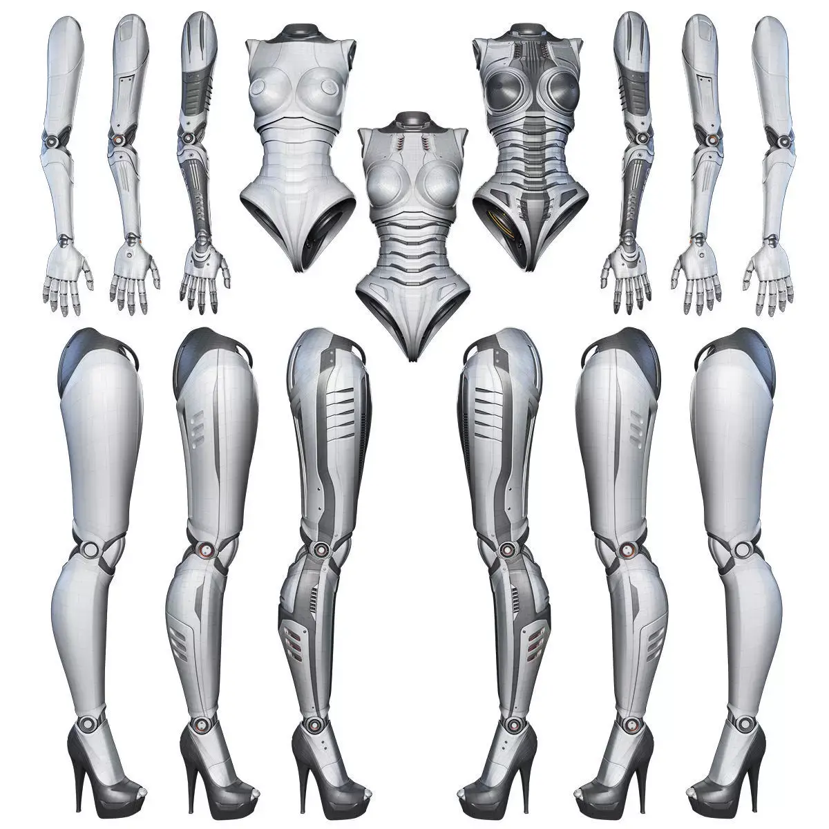 Robot Woman Body Parts - Kitbash 3D model