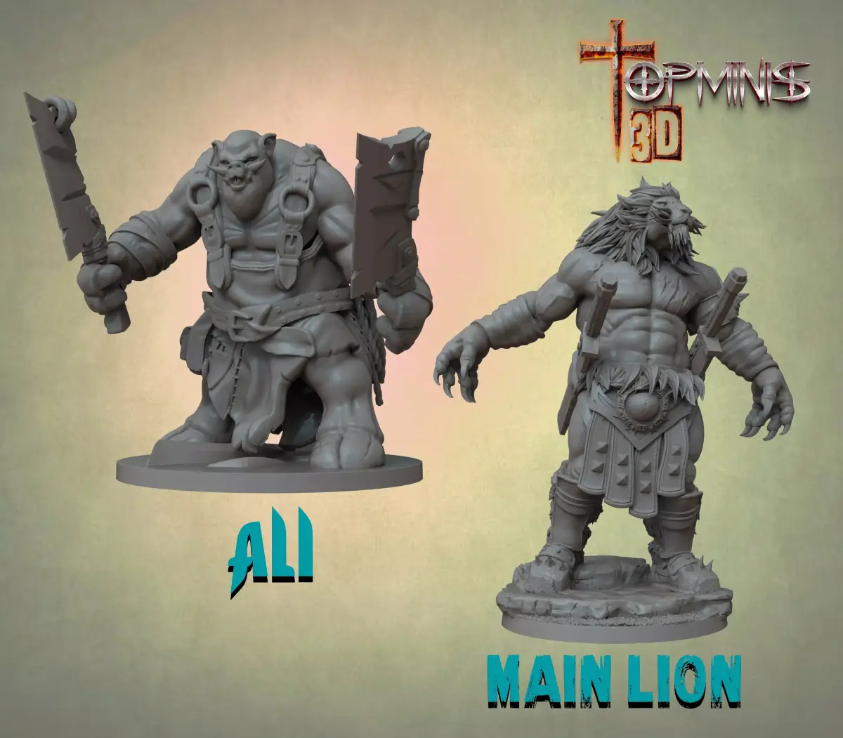 MEN LION AND PIG  3D print model