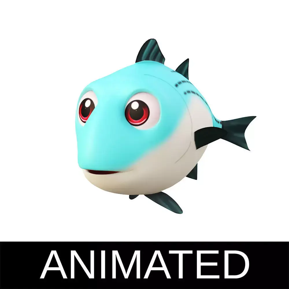 White Bass Fish Cartoon Animated Low-poly 3D model