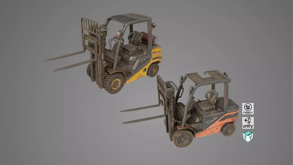  Dusty Forklift Trucks All PBR Unity UE Textures 3D Model Pack