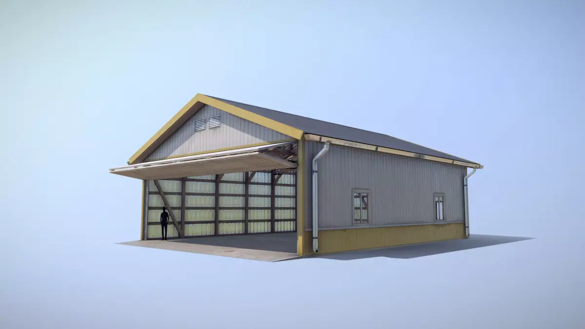 Airfield Hangar 12m Vr1 YELLOW Low-poly 3D model