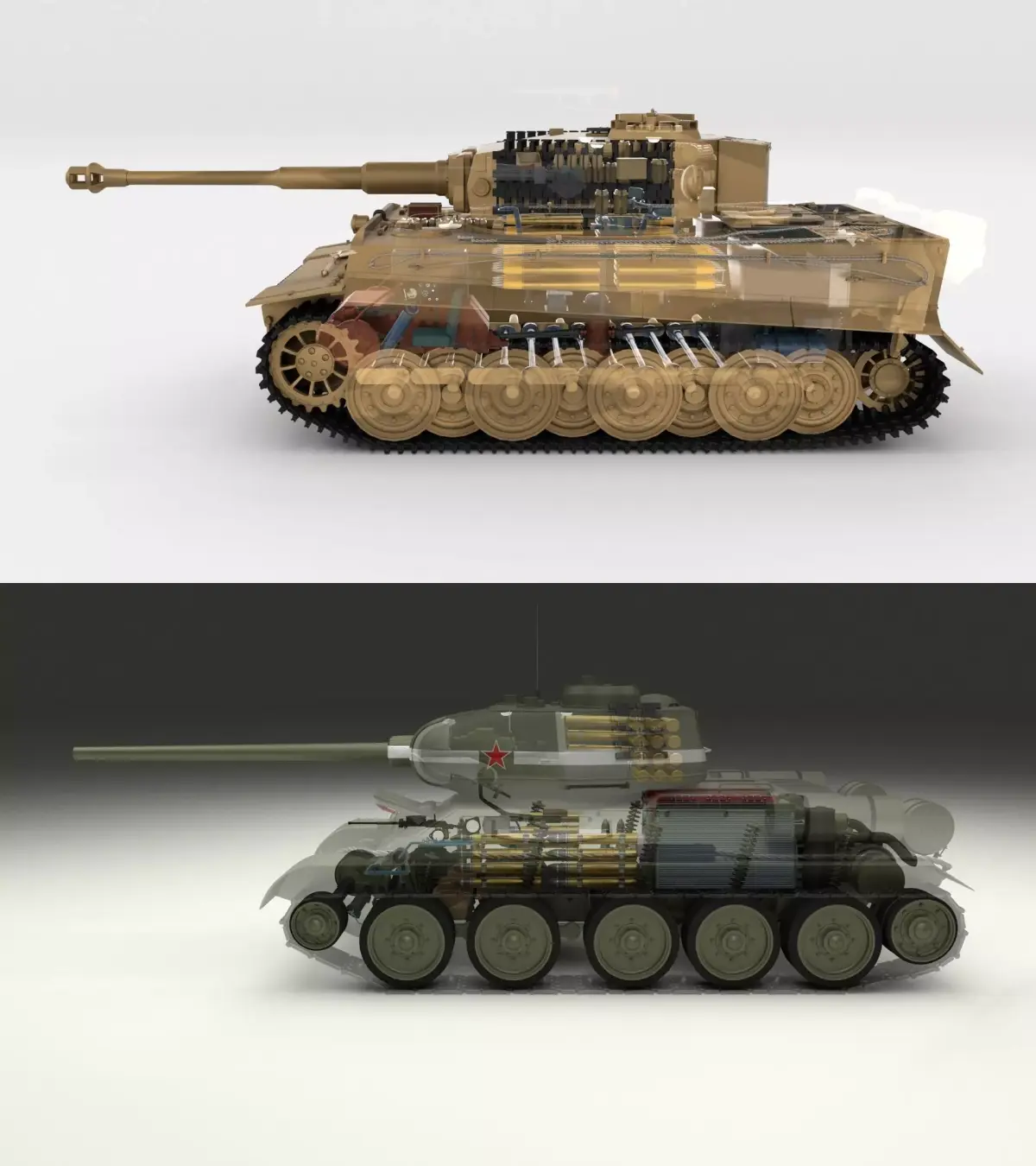 T34-85 Tiger Tank Late Pack with Interior and Engine Bay 3D model