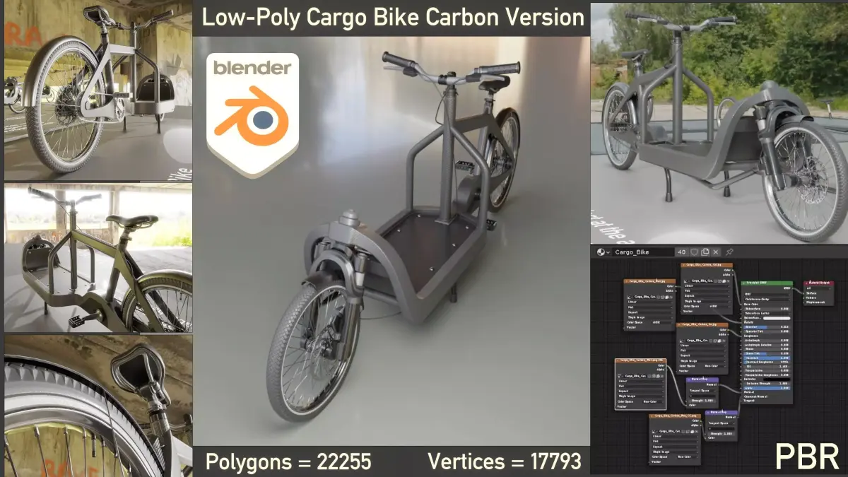 Cargo Bike Carbon Low-Poly and Rigged Version  Low-poly 3D model