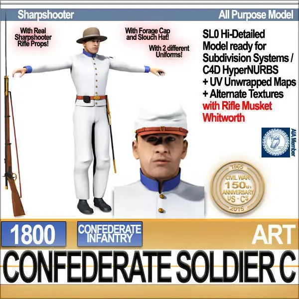Civil War Confederate Soldier C Infantry Sharpshooter 3D model
