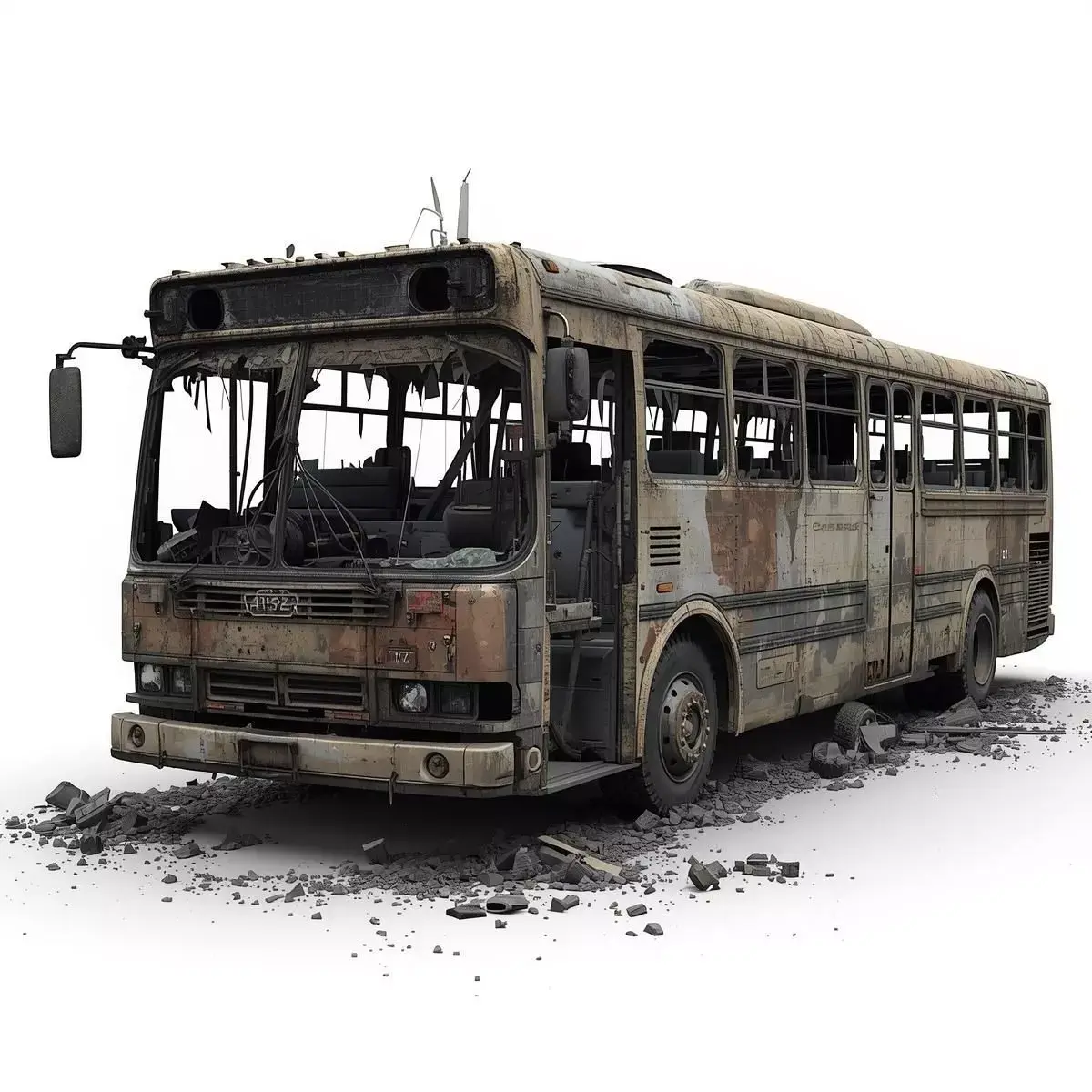 Wrecked City Bus Post Apocalyptic 3D Model Low-poly 3D model