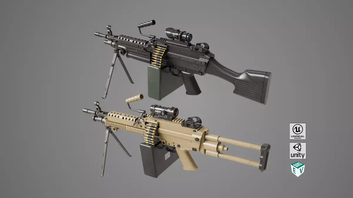 Machine Gun Sandal and Black Ammo Box All PBR Textures Low-poly 3D model