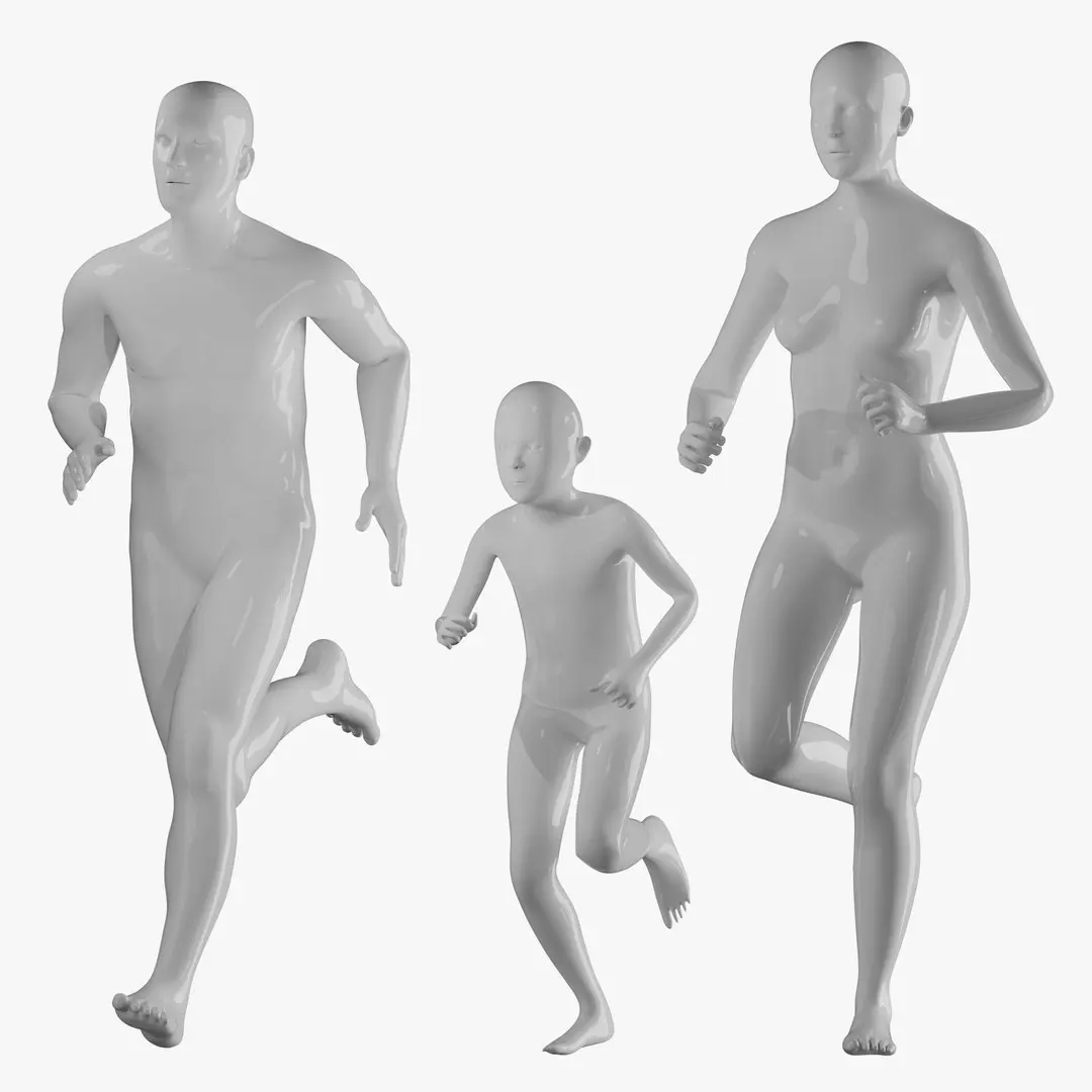 Animated Male Female and Child Mannequin 3D model