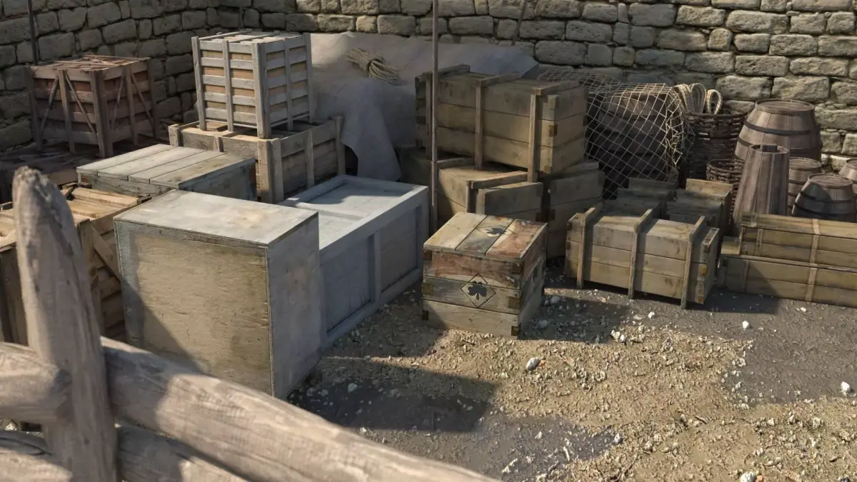 Realistic Wooden Box and Barrels 3D model
