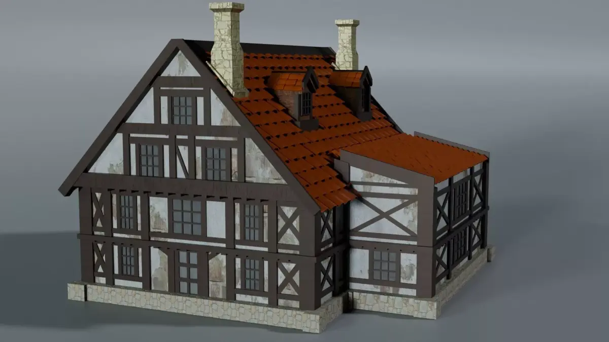 Medieval German house Low-poly 3D model