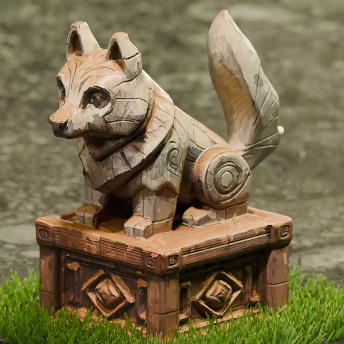 Stylized Fox Statue  Game Ready 3D Model Low-poly 3D model